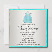 ティール（緑がかった色）ブルードレスシューズティール（緑がかった色）ブルーベビーガールシャワー 招待状 (裏面)