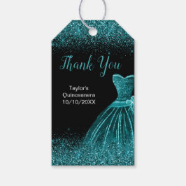 ティール（緑がかった色）ブルードレスフェイクグリッターキンセアニェラ ギフトタグ
