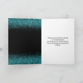 ティール(緑がかった色)ブルードレスフェイクグリッターキンセアニェラ サンキューカード (内部)
