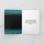 ティール（緑がかった色）ブルードレスフェイクグリッタースウィート16誕生日 サンキューカード (内部)