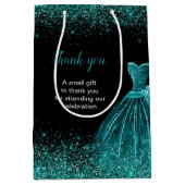 ティール（緑がかった色）ブルードレスフェイクグリッタースウィート16誕生日 ミディアムペーパーバッグ (正面)