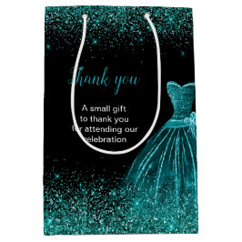 ティール（緑がかった色）ブルードレスフェイクグリッタースウィート16誕生日 ミディアムペーパーバッグ