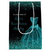 ティール（緑がかった色）ブルードレスフェイクグリッタースウィート16誕生日 ミディアムペーパーバッグ (裏面)
