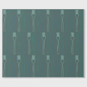 ティール（緑がかった色）ブルーナイフフォークスプーン刃物柄 ラッピングペーパー (フラット)