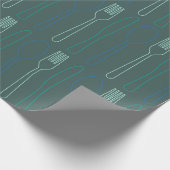 ティール（緑がかった色）ブルーナイフフォークスプーン刃物柄 ラッピングペーパー (角)