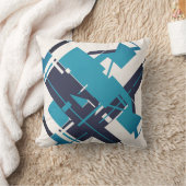 ティール（緑がかった色）ブルーネイビーオンオフホワイト対角抽象芸術アート クッション (ブランケット)