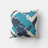 ティール（緑がかった色）ブルーネイビーオンオフホワイト対角抽象芸術アート クッション (裏面)