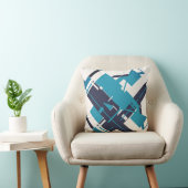 ティール（緑がかった色）ブルーネイビーオンオフホワイト対角抽象芸術アート クッション (椅子)