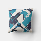 ティール（緑がかった色）ブルーネイビーオンオフホワイト対角抽象芸術アート クッション (裏面)