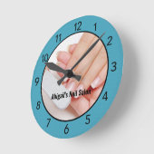 ティール（緑がかった色）ブルーネイルサロンカスタムラウンドクロック ラウンド壁時計 (傾斜)