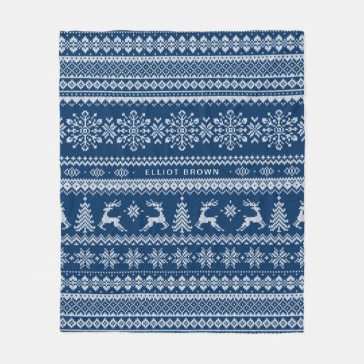 ティール(緑がかった色)ブルーネパーソナライズされたームクリスマスセーター フリースブランケット (正面)