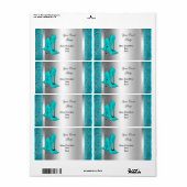 ティール（緑がかった色）ブルーハイヒールシューズシルバーイベント ラベル (フルシート)