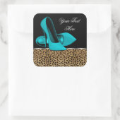 ティール(緑がかった色)ブルーハイヒールシューズヒョウ スクエアシール (バッグ)