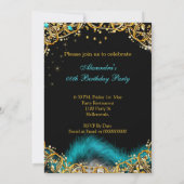 ティール（緑がかった色）ブルーハイヒール金ゴールドスパークルバースデーパーティー 招待状 (裏面)