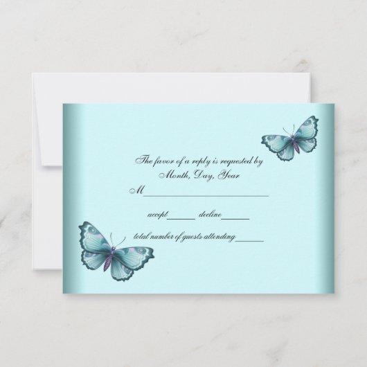 ティール(緑がかった色)ブルーハートバタフライティール(緑がかった色)ブルーRSVP 出欠カード (裏面)