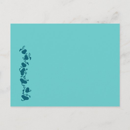 ティール（緑がかった色）ブルーハート結婚式招待状 インビテーションポストカード (裏面)