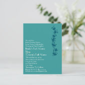 ティール（緑がかった色）ブルーハート結婚式招待状 インビテーションポストカード (スタンド正面)