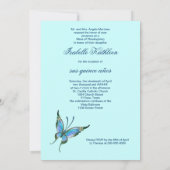 ティール（緑がかった色）ブルーバタフライキンセアニェラ15誕生日 招待状 (裏面)