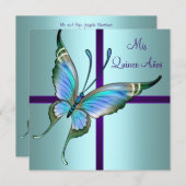 ティール(緑がかった色)ブルーバタフライキンセアニェラ 招待状 (正面/裏面)