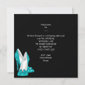 ティール(緑がかった色)ブルーバチェロレッテシューズコルセット 招待状 (裏面)