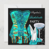 ティール(緑がかった色)ブルーバチェロレッテシューズコルセット 招待状 (正面)