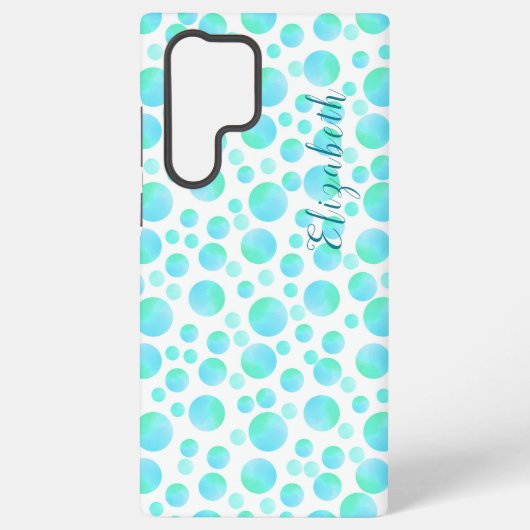 ティール（緑がかった色）ブルーバブルズサマーモダン名前をカスタムする SAMSUNG GALAXYケース (裏面)