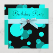 ティール(緑がかった色)ブルーバブル任意の数の誕生日パーティー 招待状 (正面/裏面)