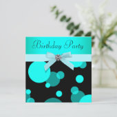 ティール(緑がかった色)ブルーバブル任意の数の誕生日パーティー 招待状 (スタンド正面)