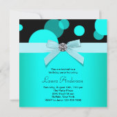 ティール(緑がかった色)ブルーバブル任意の数の誕生日パーティー 招待状 (裏面)