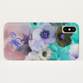 ティール（緑がかった色）ブルーバラと白アネモネ花モノグラム Case-Mate iPhoneケース (裏面(横))