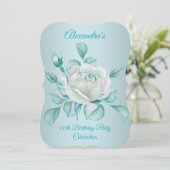 ティール（緑がかった色）ブルーバラバースデーパーティー招待状 セーブザデート (スタンド正面)