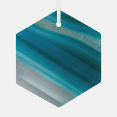 ティール(緑がかった色)ブルーバンド瑪瑙パターン ガラスオーナメント (裏面)