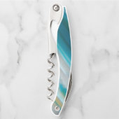 ティール（緑がかった色）ブルーバンド瑪瑙パターン ソムリエナイフ (正面)