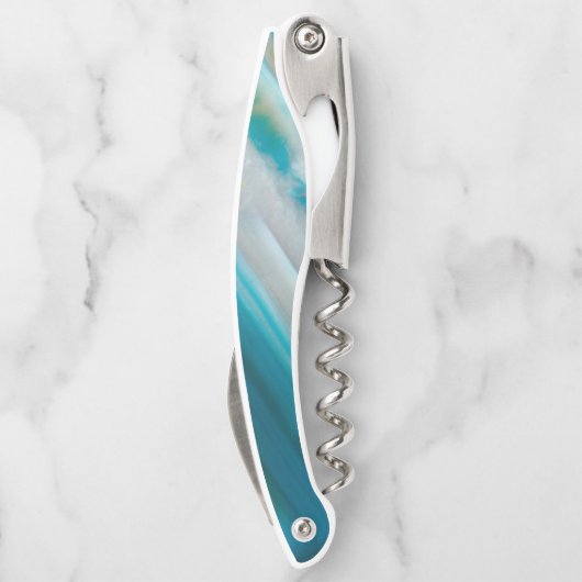 ティール(緑がかった色)ブルーバンド瑪瑙パターン ソムリエナイフ (裏面)