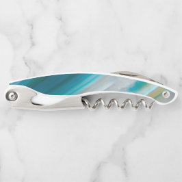 ティール（緑がかった色）ブルーバンド瑪瑙パターン ソムリエナイフ