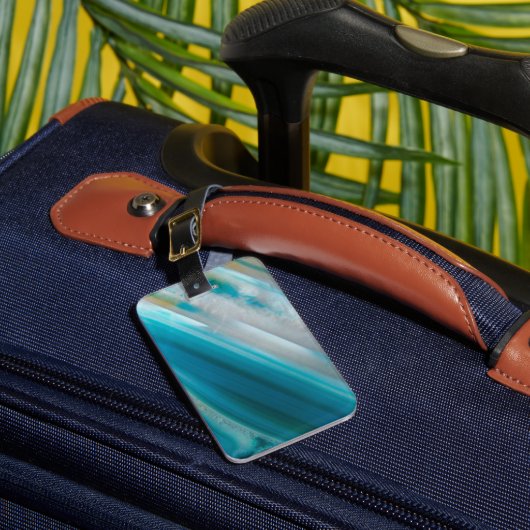 ティール（緑がかった色）ブルーバンド瑪瑙パターン ラゲッジタグ (正面インサイチュ1)