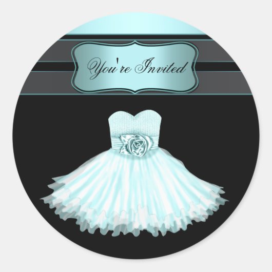 ティール（緑がかった色）ブルーバースデーパーティーのシール ラウンドシール (正面)