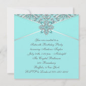 ティール（緑がかった色）ブルーバースデーパーティー 招待状 (裏面)