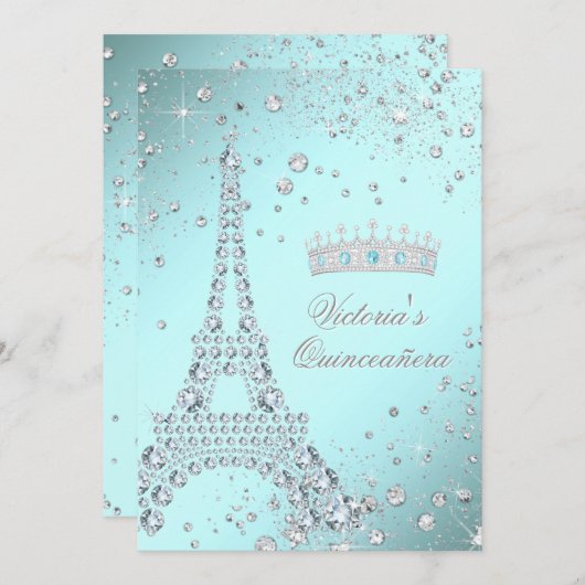 ティール(緑がかった色)ブルーパリティアラキンセアニェラ招待状 招待状 (正面/裏面)