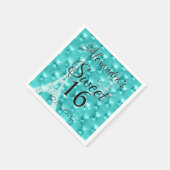 ティール（緑がかった色）ブルーパリSweet sixteenバースデーパーティー スタンダードカクテルナプキン (角)