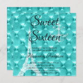 ティール（緑がかった色）ブルーパリSweet sixteenバースデーパーティー 招待状 (正面/裏面)