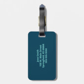 ティール(緑がかった色)ブルーパーソナライズされたイニシャルラゲッジタグ ラゲッジタグ (裏面縦)