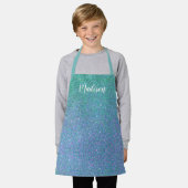 ティール(緑がかった色)ブルーパーソナライズされたグリッタースパグラデーションークルガールズ エプロン (着用した状態)