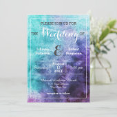ティール(緑がかった色)ブルーパープルウォーターカラー – 結婚式招待状 招待状 (スタンド正面)