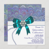 ティール（緑がかった色）ブルーパープルキンセアニェラ 招待状 (正面/裏面)