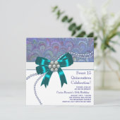 ティール（緑がかった色）ブルーパープルキンセアニェラ 招待状 (スタンド正面)