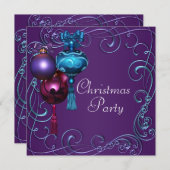 ティール(緑がかった色)ブルーパープルクリスマスパーティの招待状 招待状 (正面/裏面)