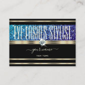 ティール(緑がかった色)ブルーパープルグラデーショングリッターダイヤモンドブラック 名刺 (正面)