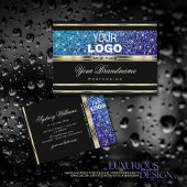 ティール（緑がかった色）ブルーパープルグラデーショングリッター追加ロゴ金ゴールドブラック 名刺