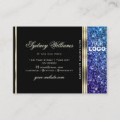 ティール（緑がかった色）ブルーパープルグラデーショングリッター追加ロゴ金ゴールドブラック 名刺 (裏面)